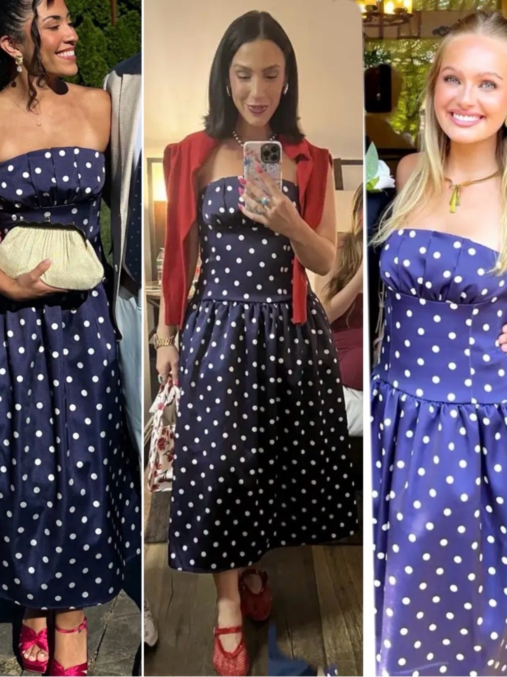 self-portrait Navy Polka Dot Strapless Midi Dress size 12